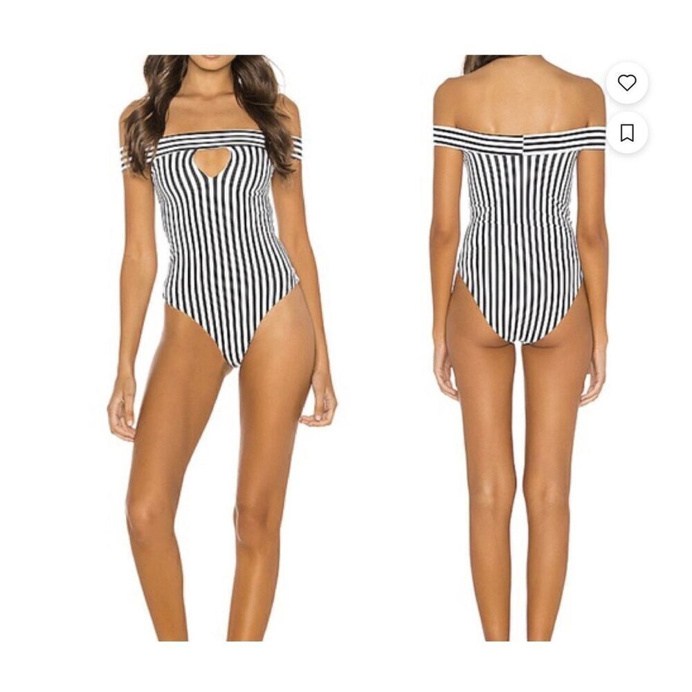 LPA x Revolve Baby Doll Black White Off Shoulder One Piece Swimsuit Size XL